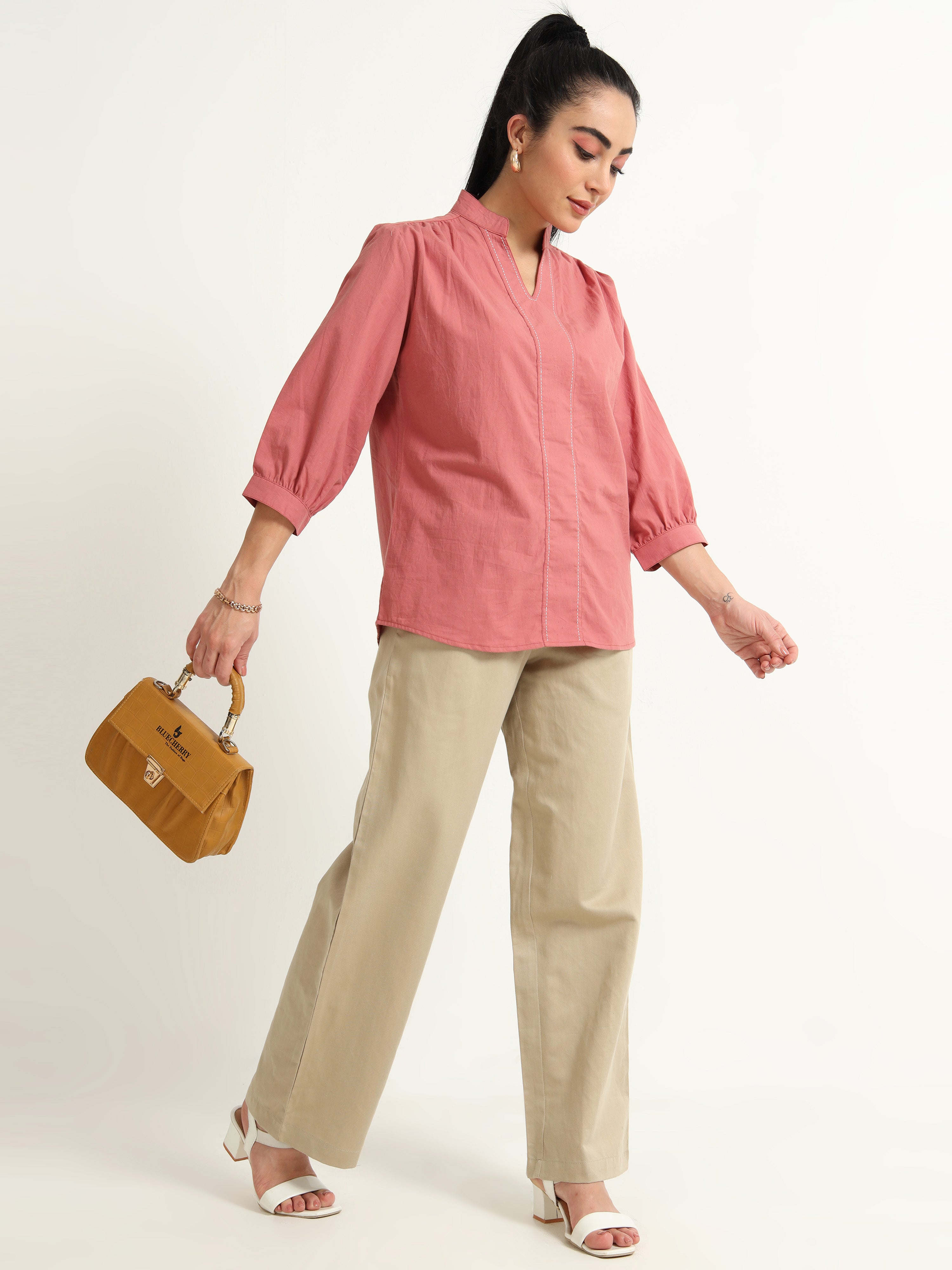 A Classy Closed V Neck Collar Top