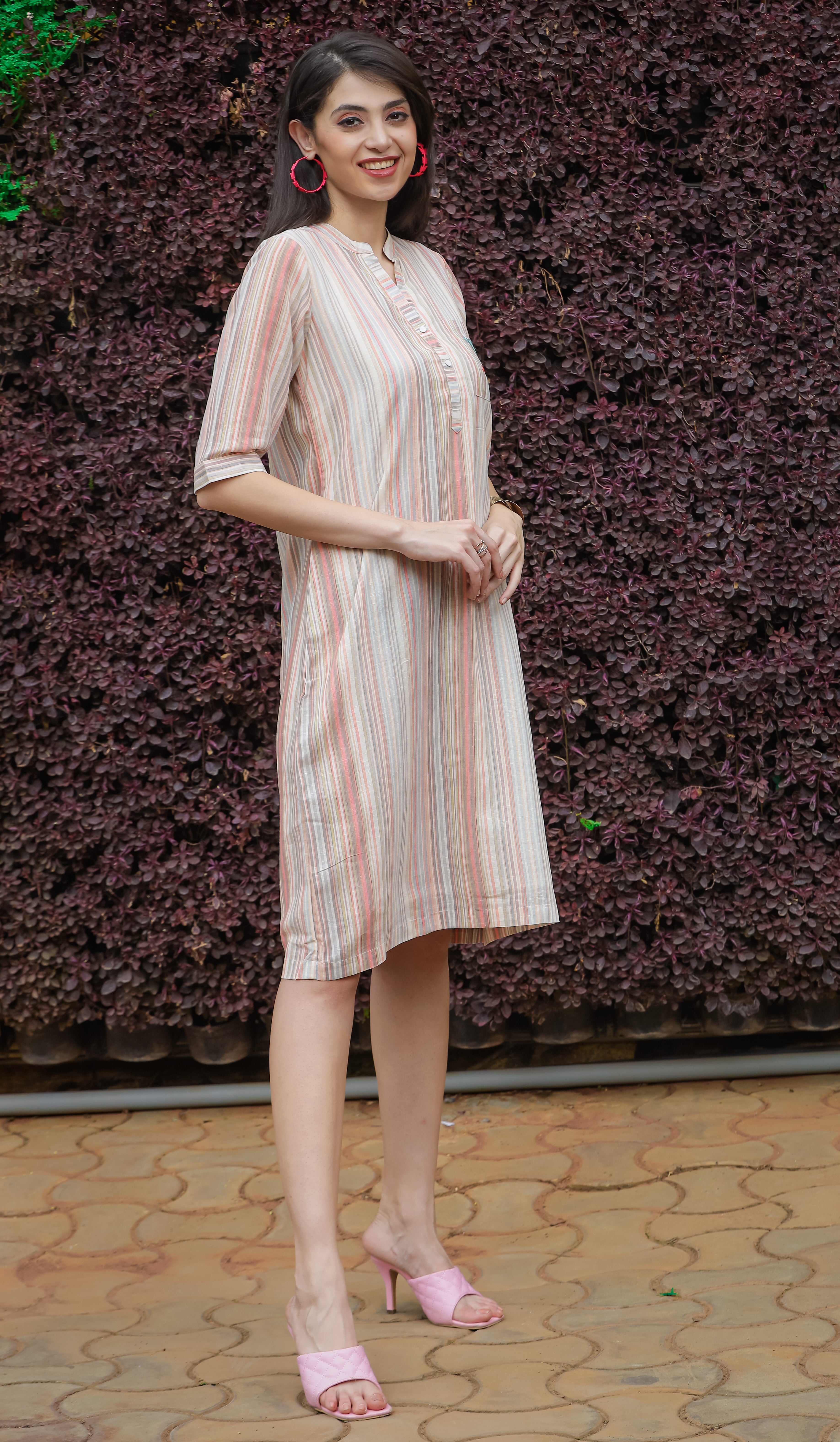 Dipali Linen striped shift dress