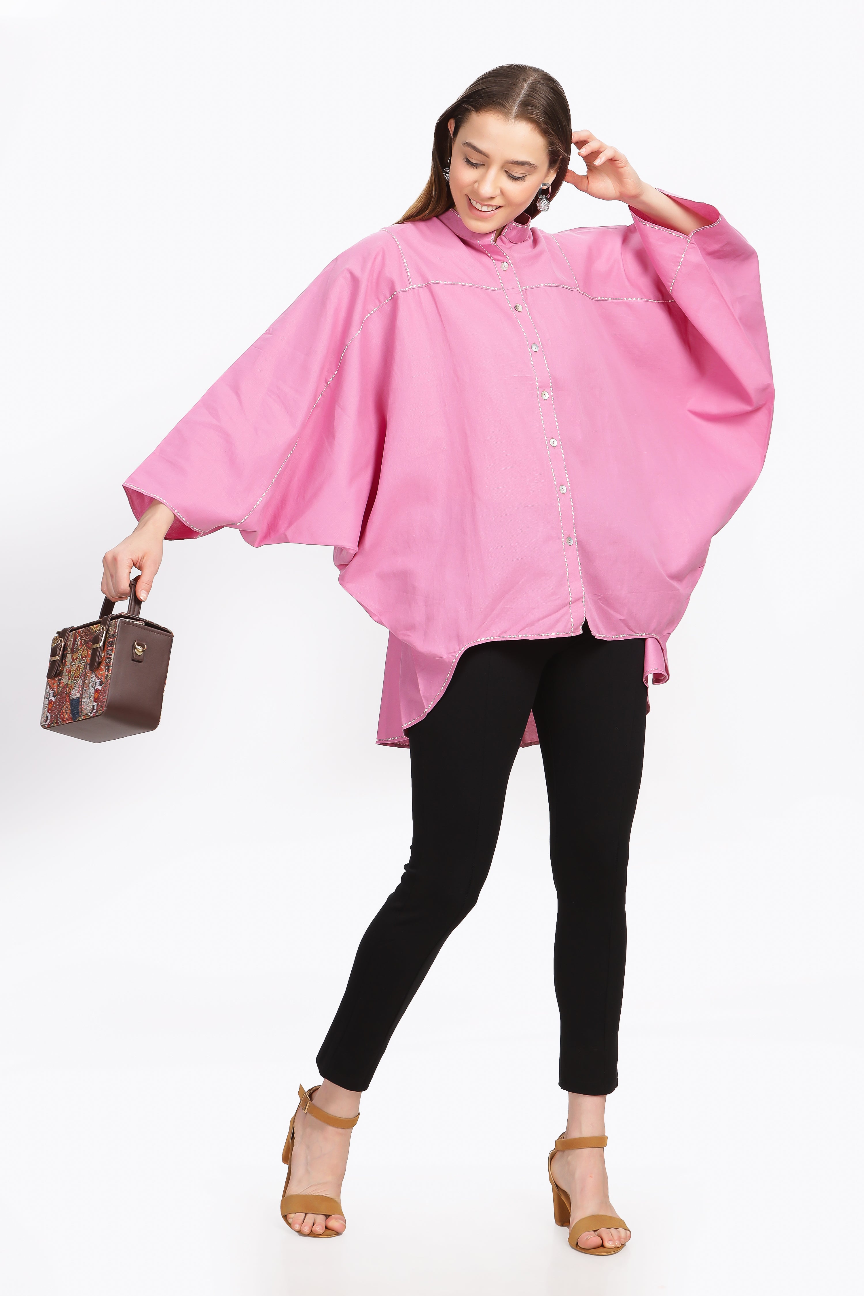 pink dolman sleeved shirt