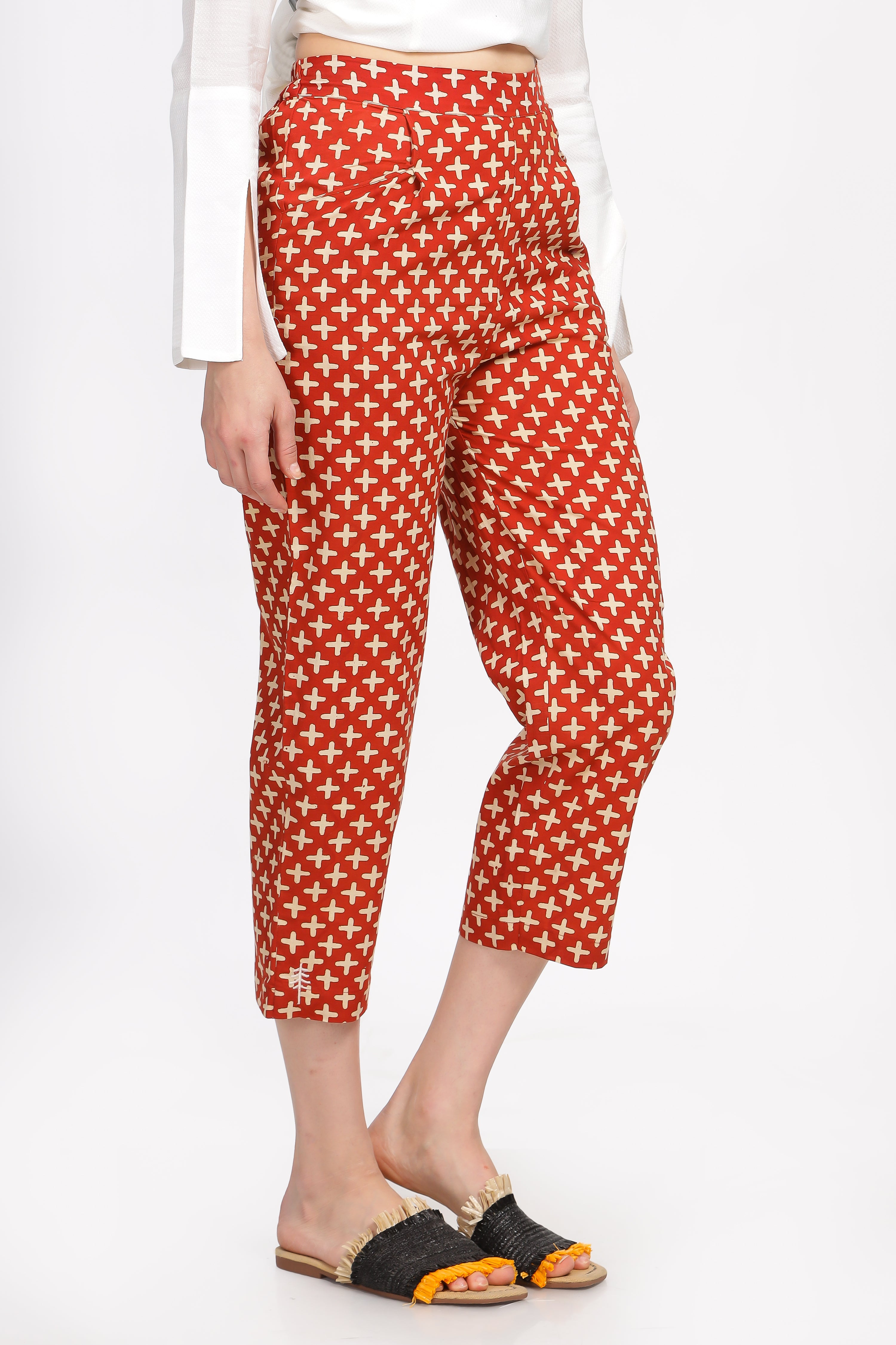 Alpana Cotton Hand Block Printed Ankle-Length Trouser