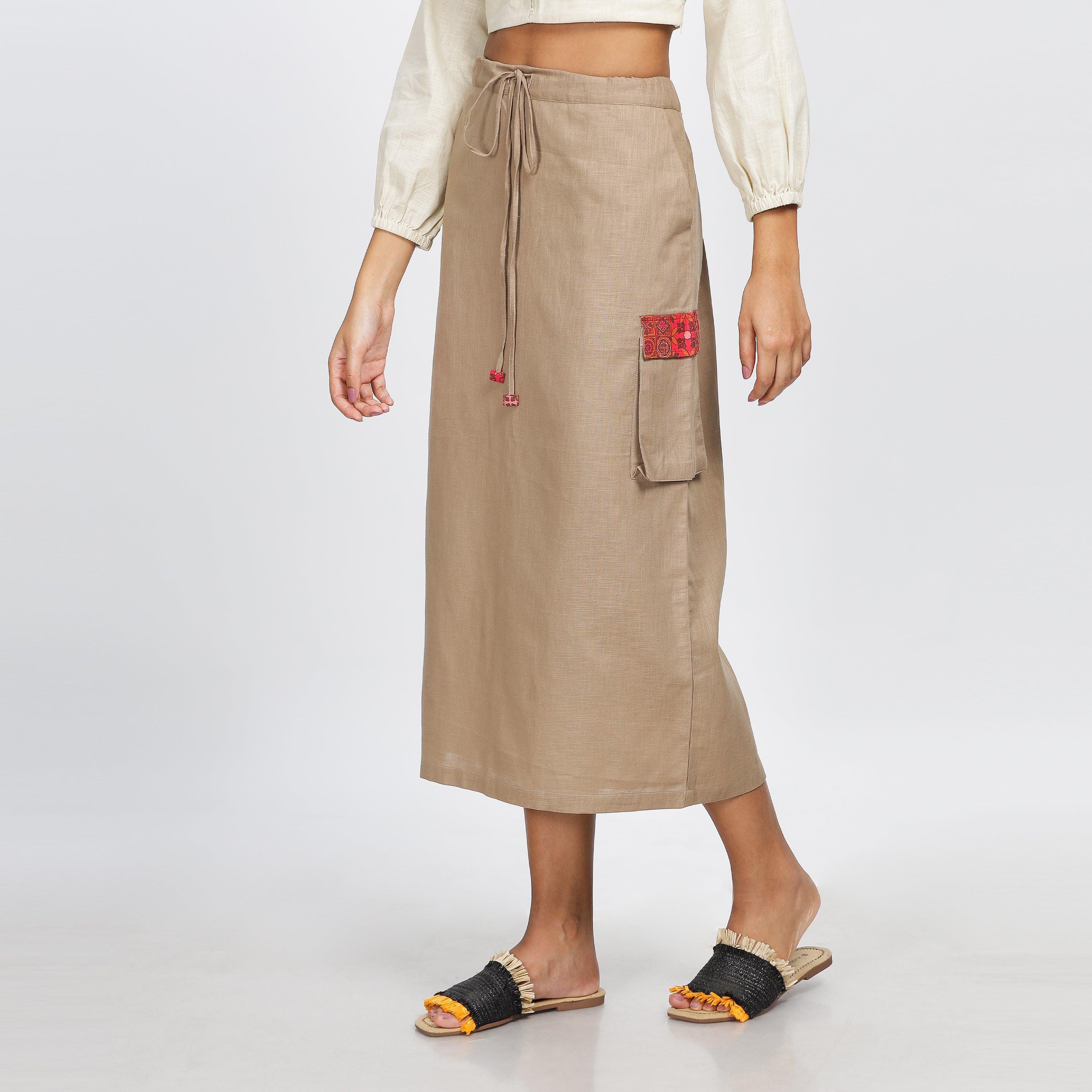 Obsession -Cargo Skirt With Athangudi Tiles Inspired Printed Pocket Flaps