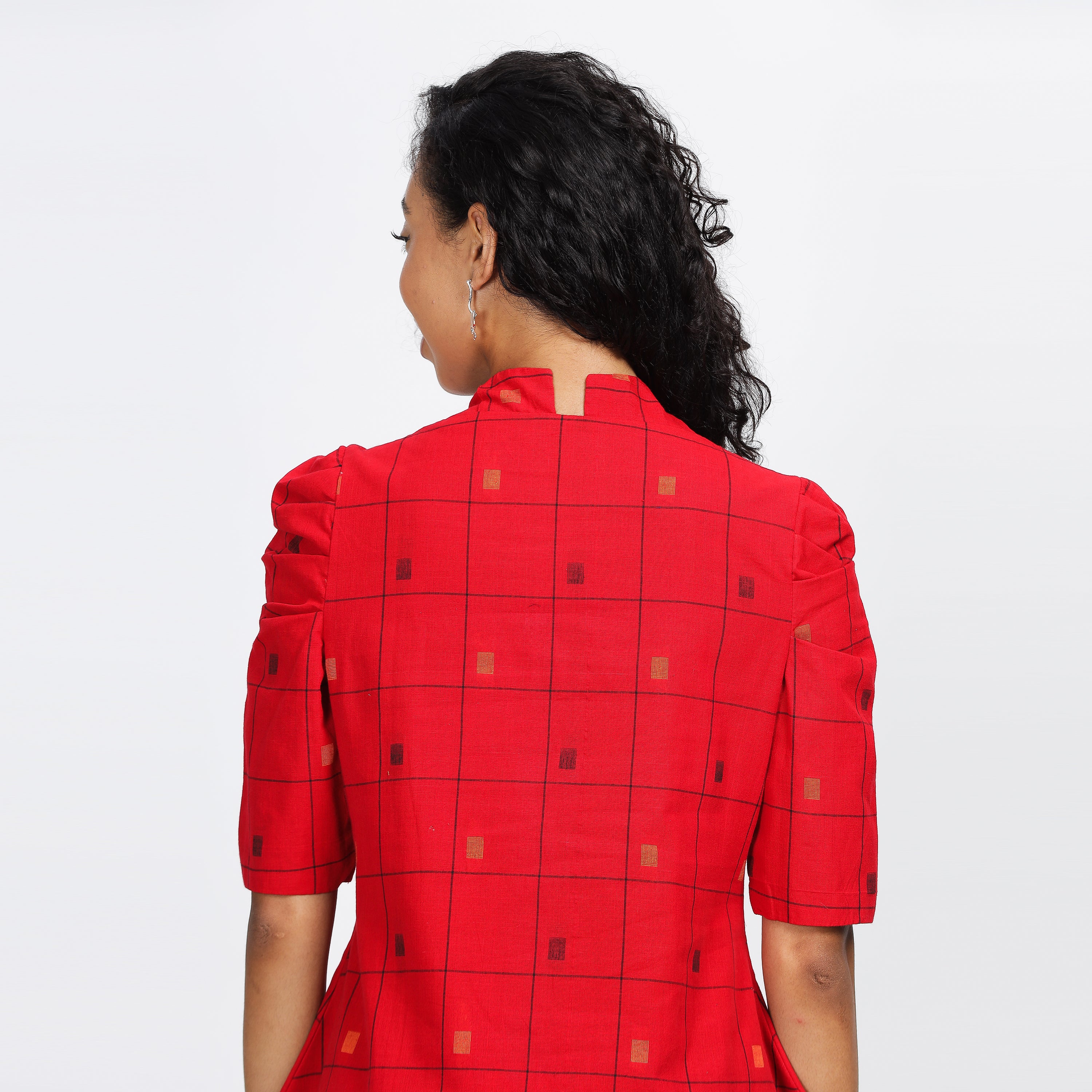 GATSBY Peplum hand-woven top with stylized sleeves, embroidered hem and cotton lining