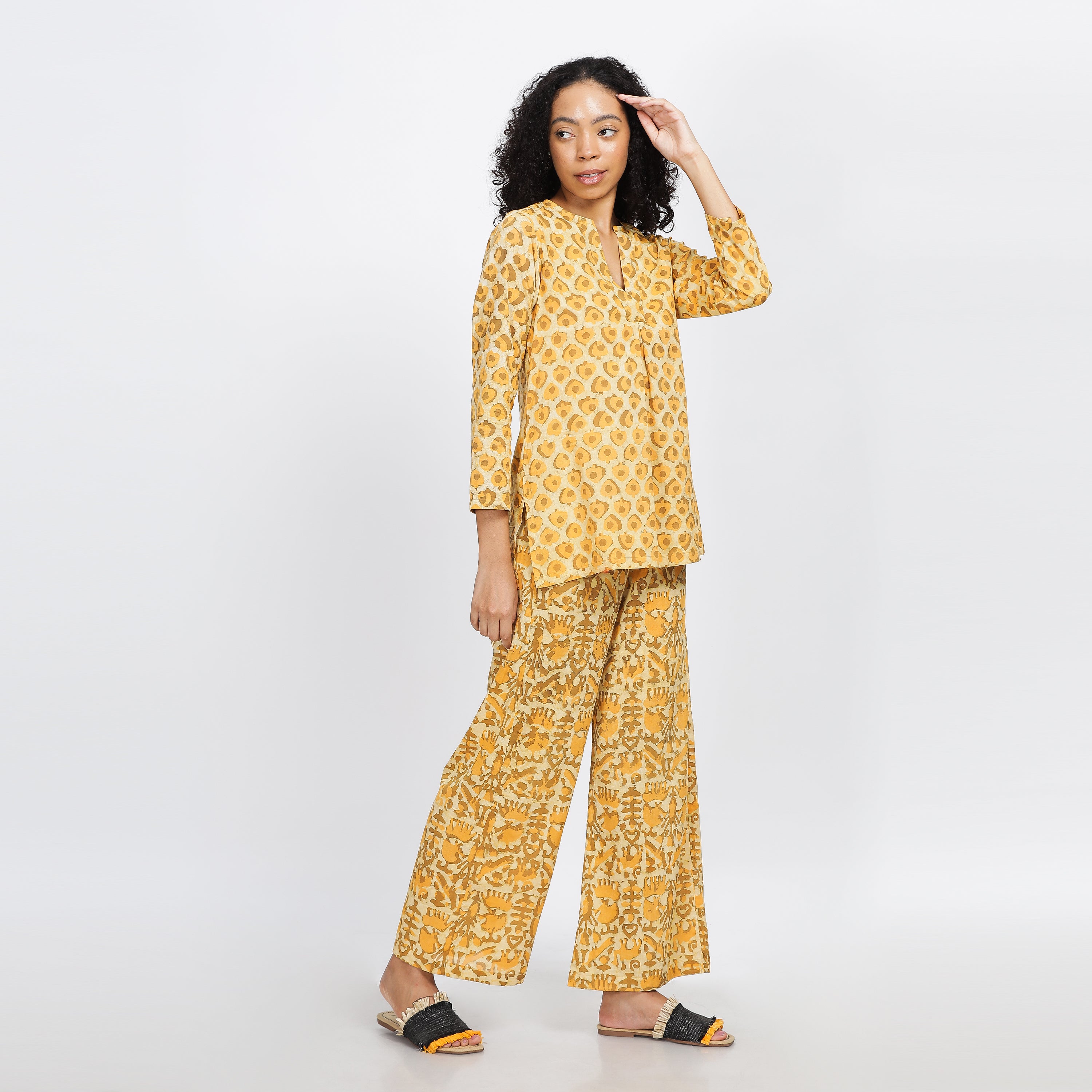 Abstract-Comfortable Block Printed Flared Dhabu Trouser