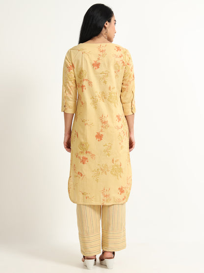 Floral printed with Embroidery detailing Round neck Kurta
