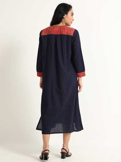Navy blue dress with red detailing