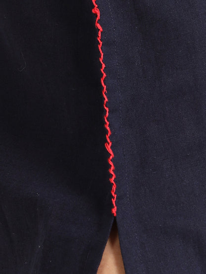 Navy blue dress with red detailing