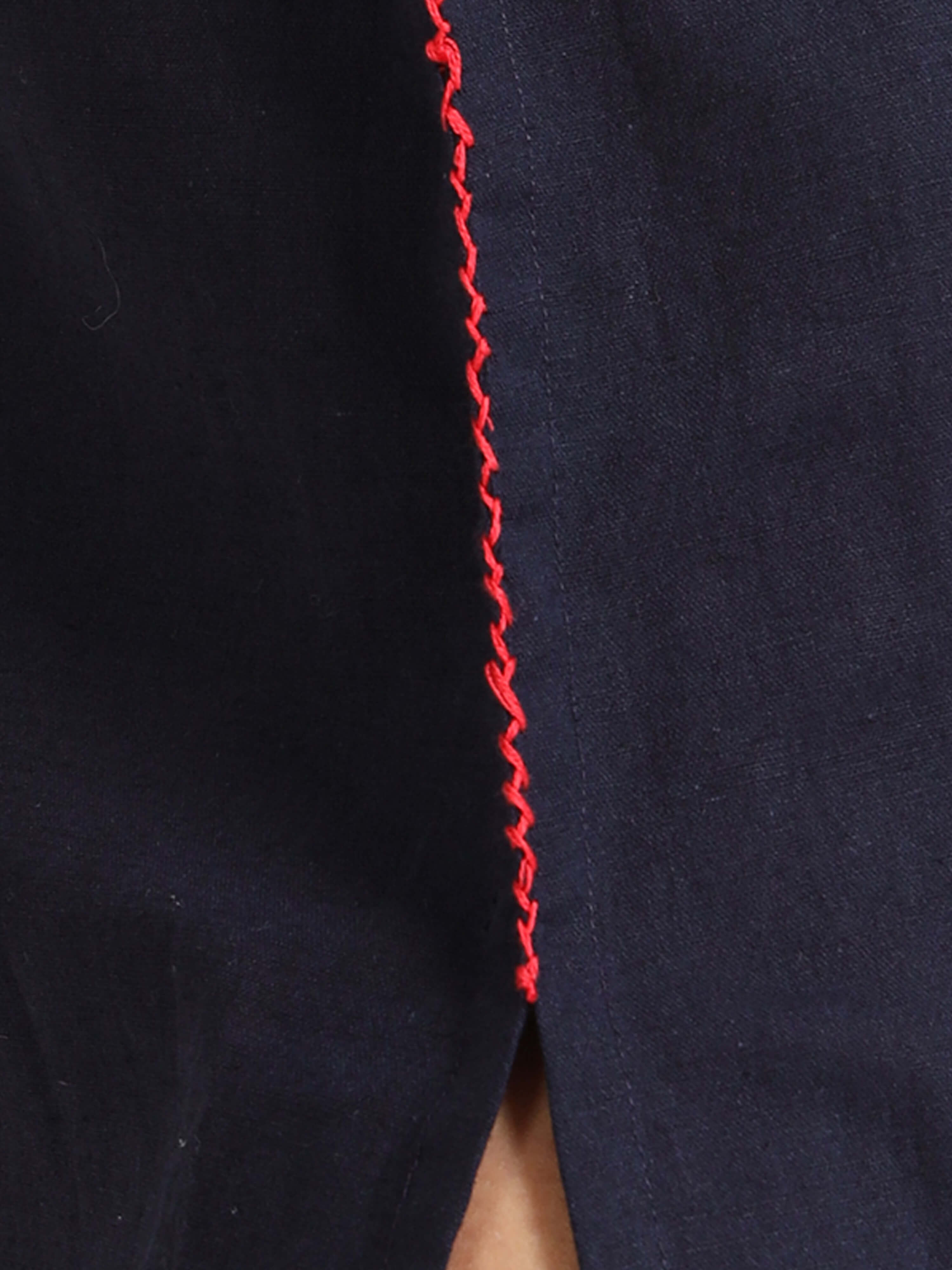 Navy Blue Dress With Red Detailing - Reepeat