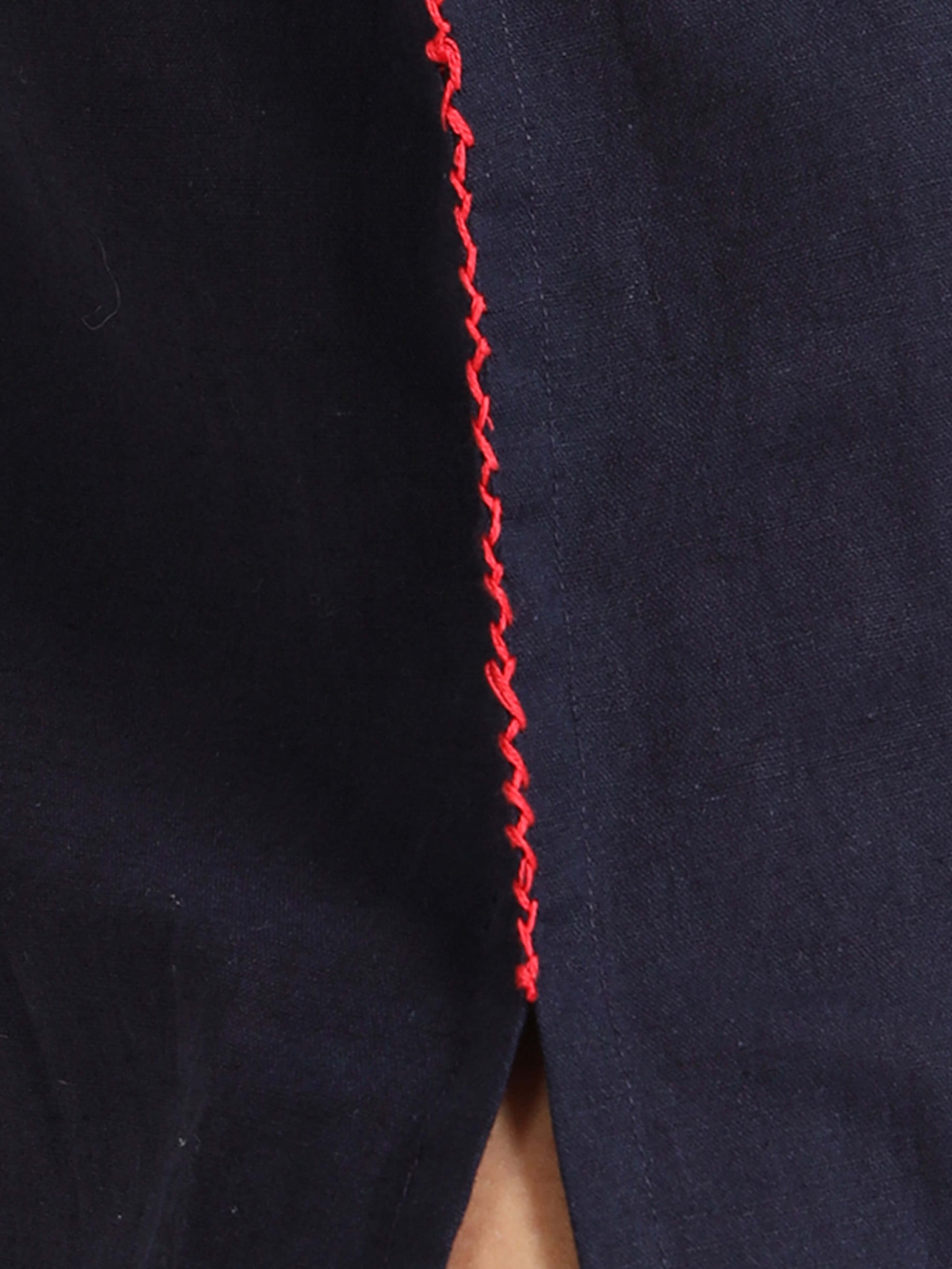Navy Blue Dress With Red Detailing - Reepeat
