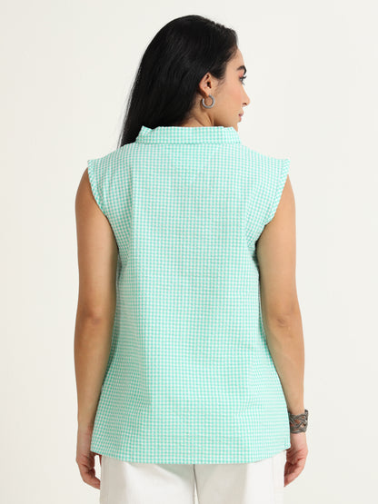 A Caual Organic Cotton  sleeveless Top With Thread Embroidery Detailing