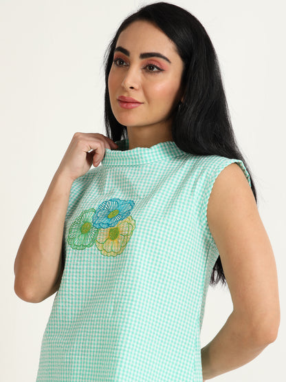 A Caual Organic Cotton  sleeveless Top With Thread Embroidery Detailing