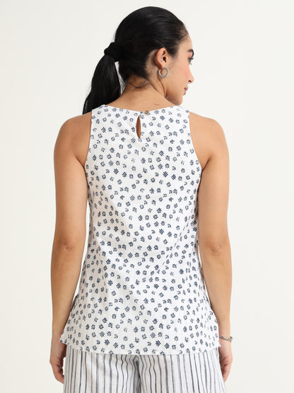 Organic cotton Black printed cut away Sleeveless, high low top Top