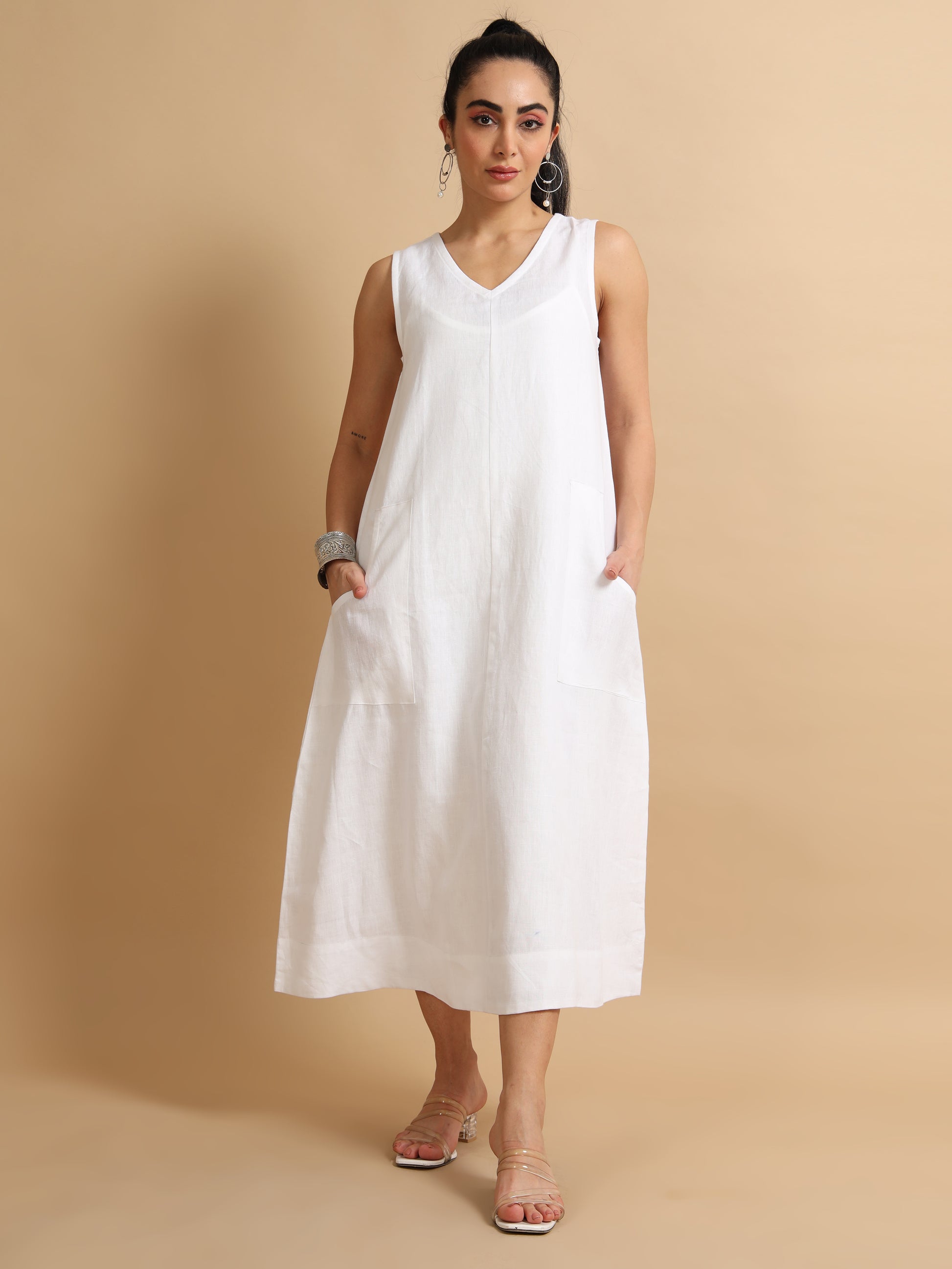 Best Quality A-Line White Midi Dress for Women Reepeat Best Quality A-Line White Midi Dress for Women Reepeat