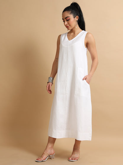 A-line White midi dress