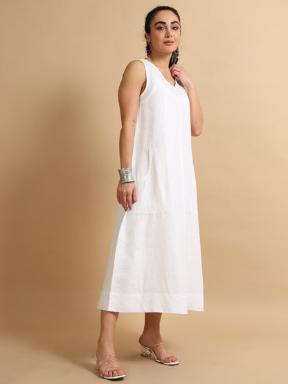 A-line White midi dress