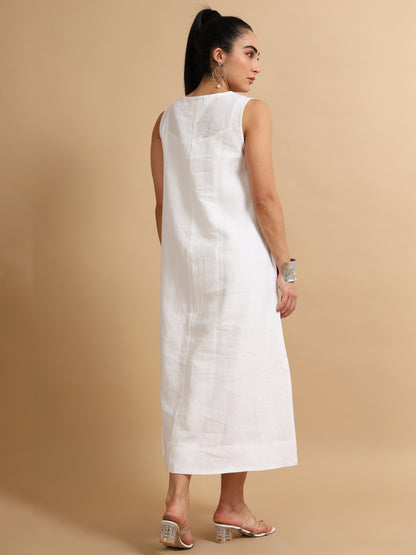 A-line White midi dress