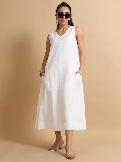 A-line White midi dress