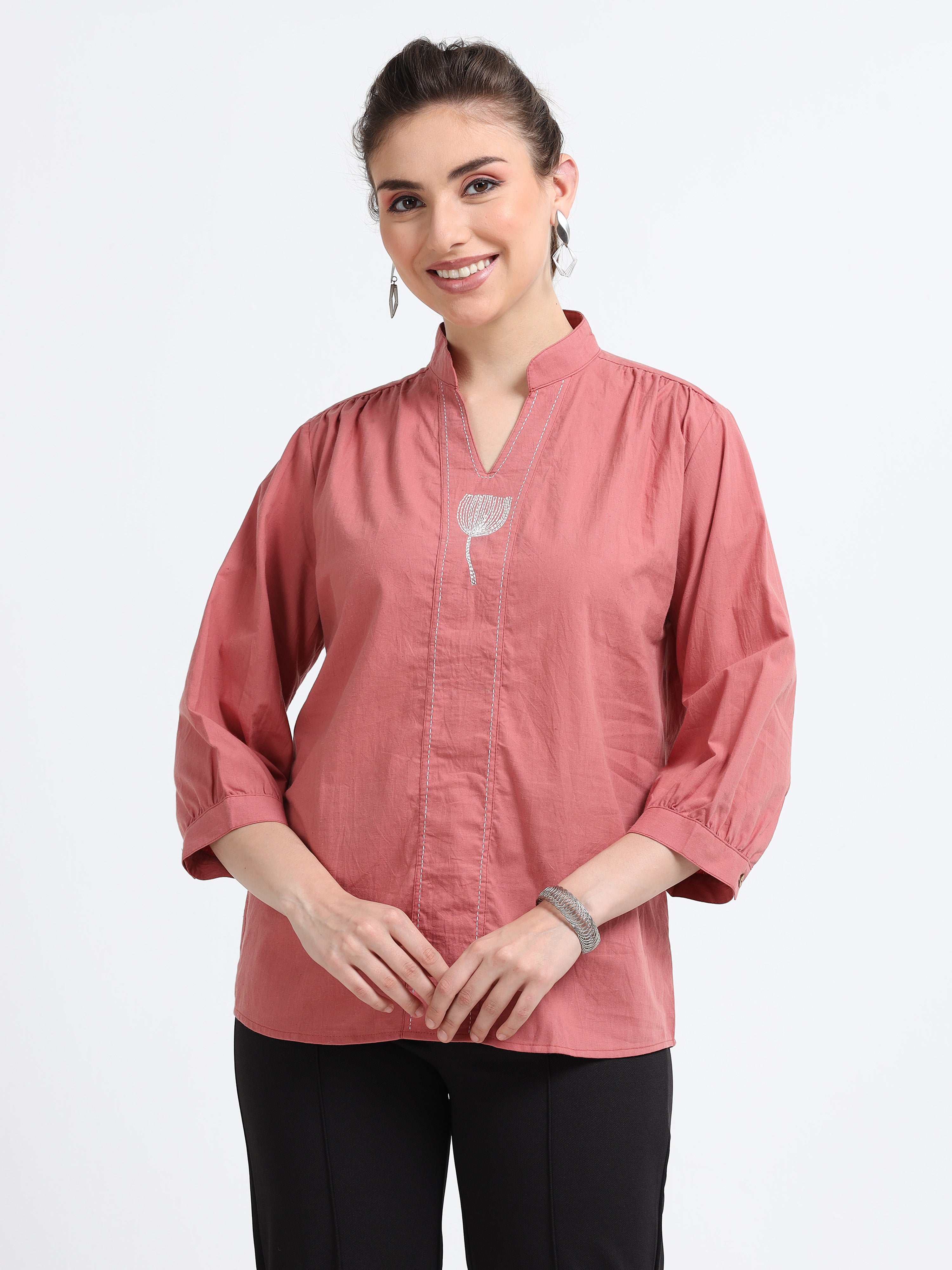 Natural dyed embroidered top