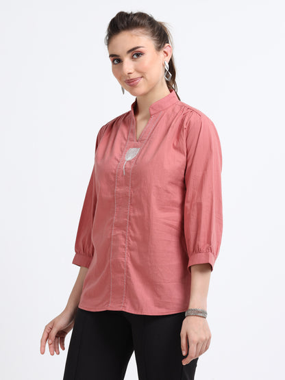 Natural dyed embroidered top