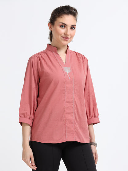 Natural dyed embroidered top