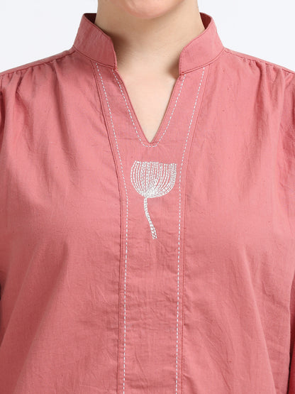 Natural dyed embroidered top