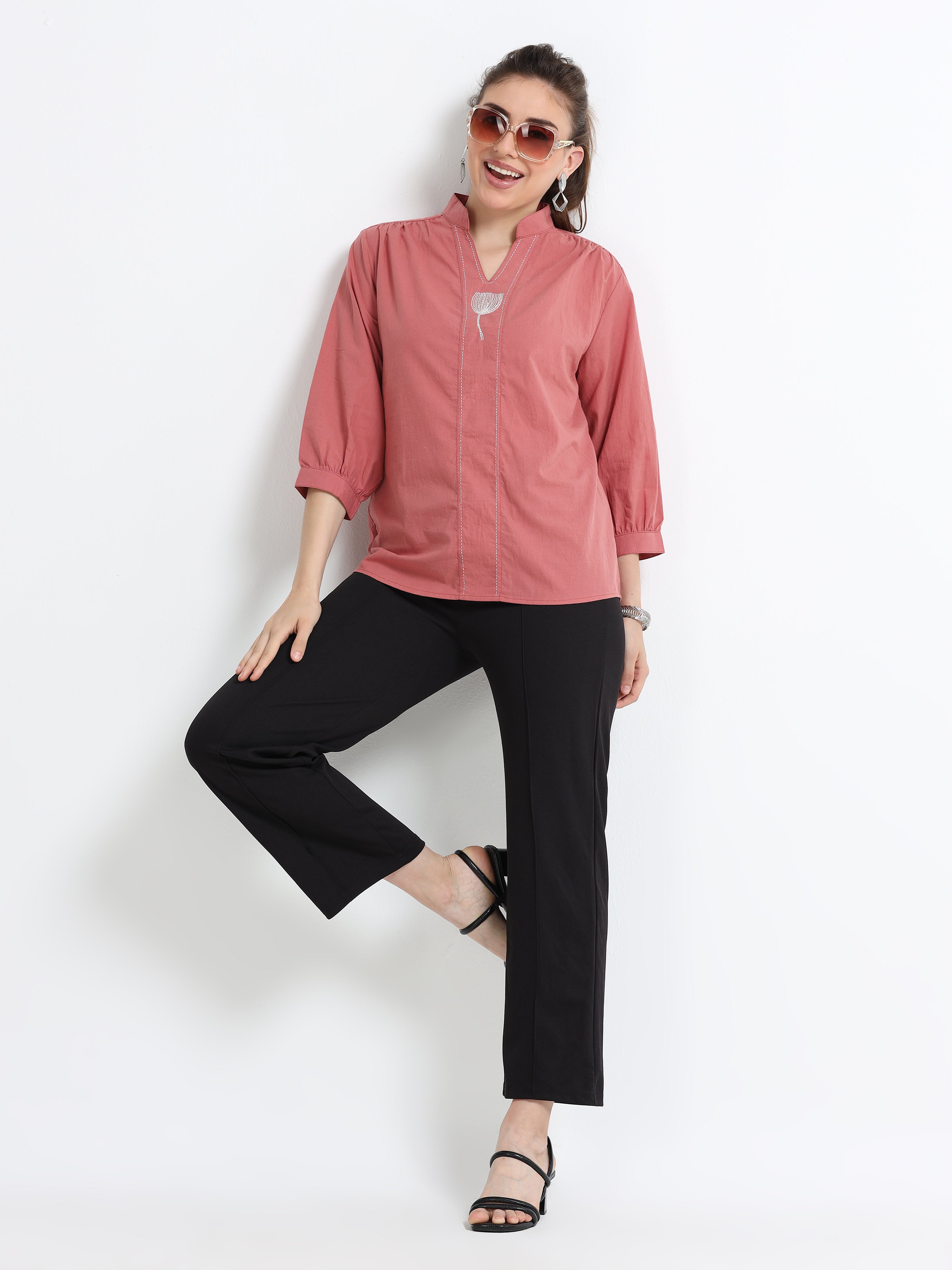 Natural dyed embroidered top