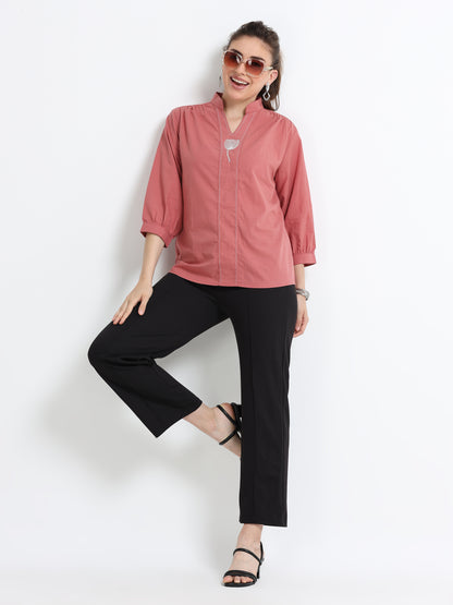 Natural dyed embroidered top