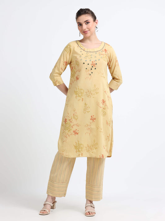Round neck , knee length mirror work Top - Reepeat