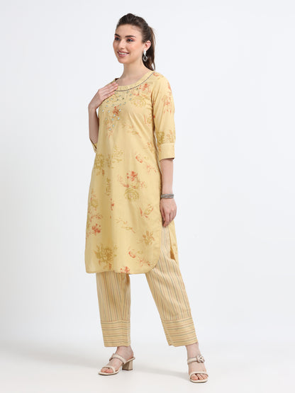 Round neck , knee length mirror work Top