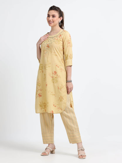 Round neck , knee length mirror work Top - Reepeat
