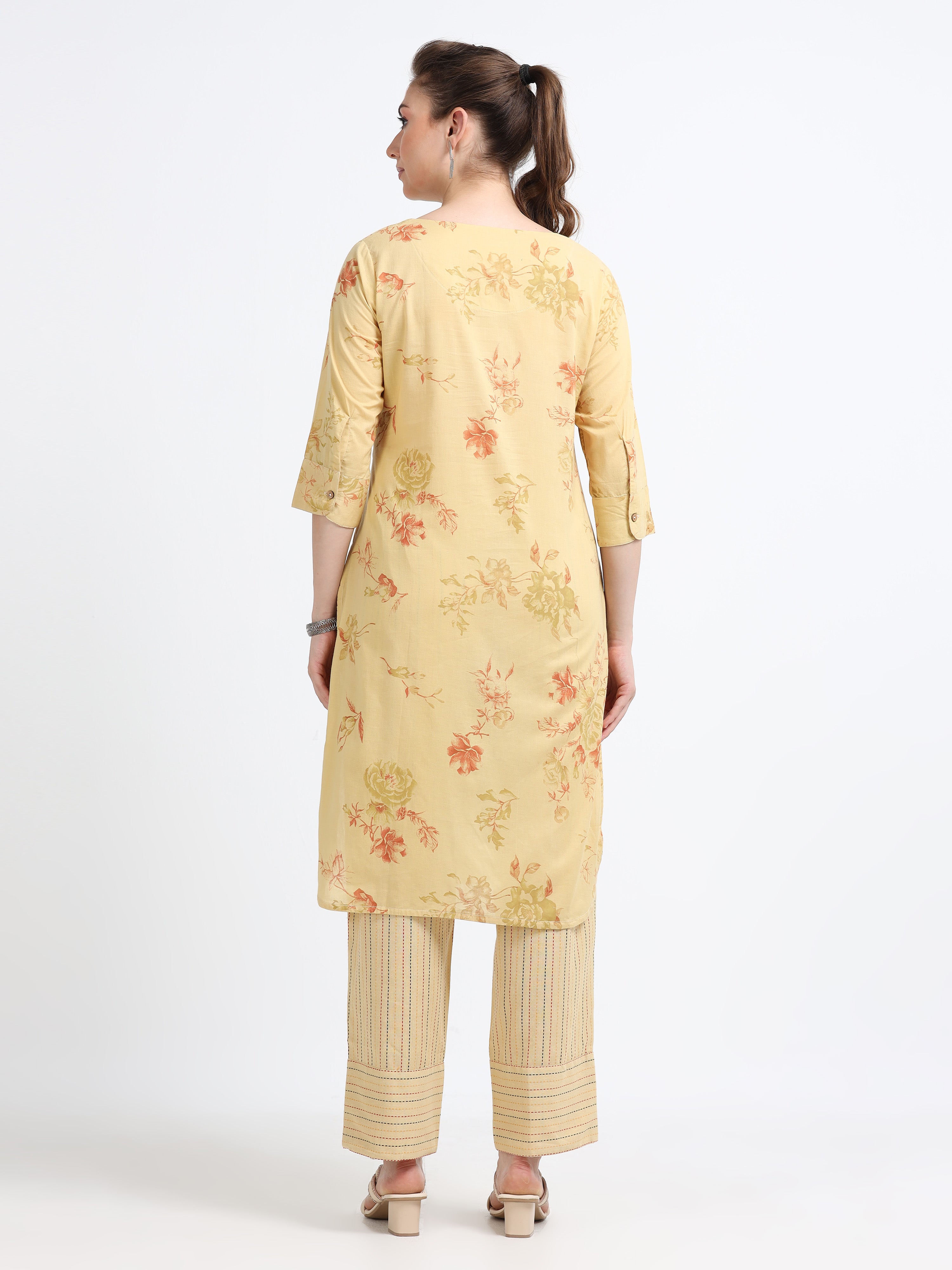 Round neck , knee length mirror work Top