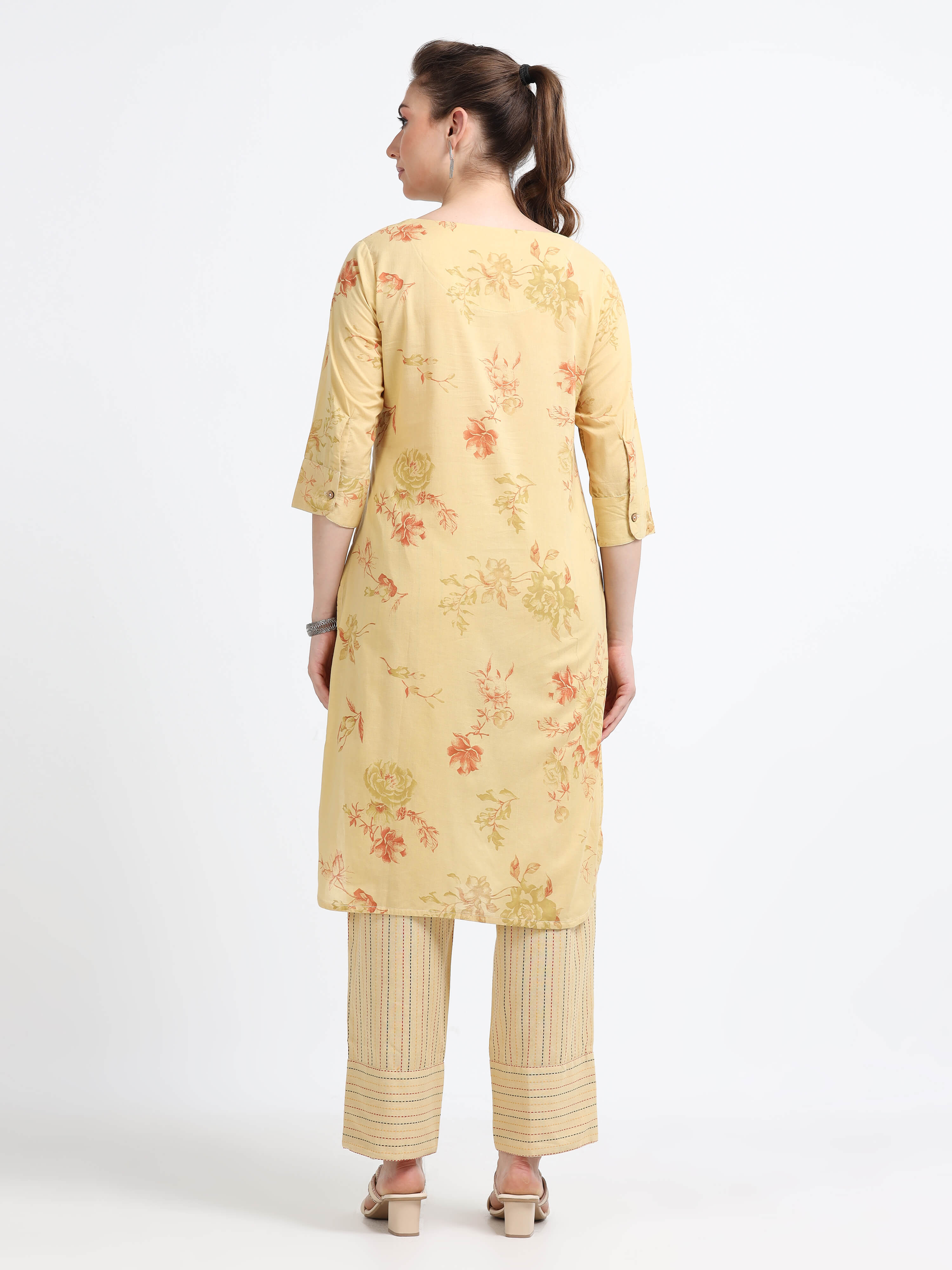 Round neck , knee length mirror work Top - Reepeat