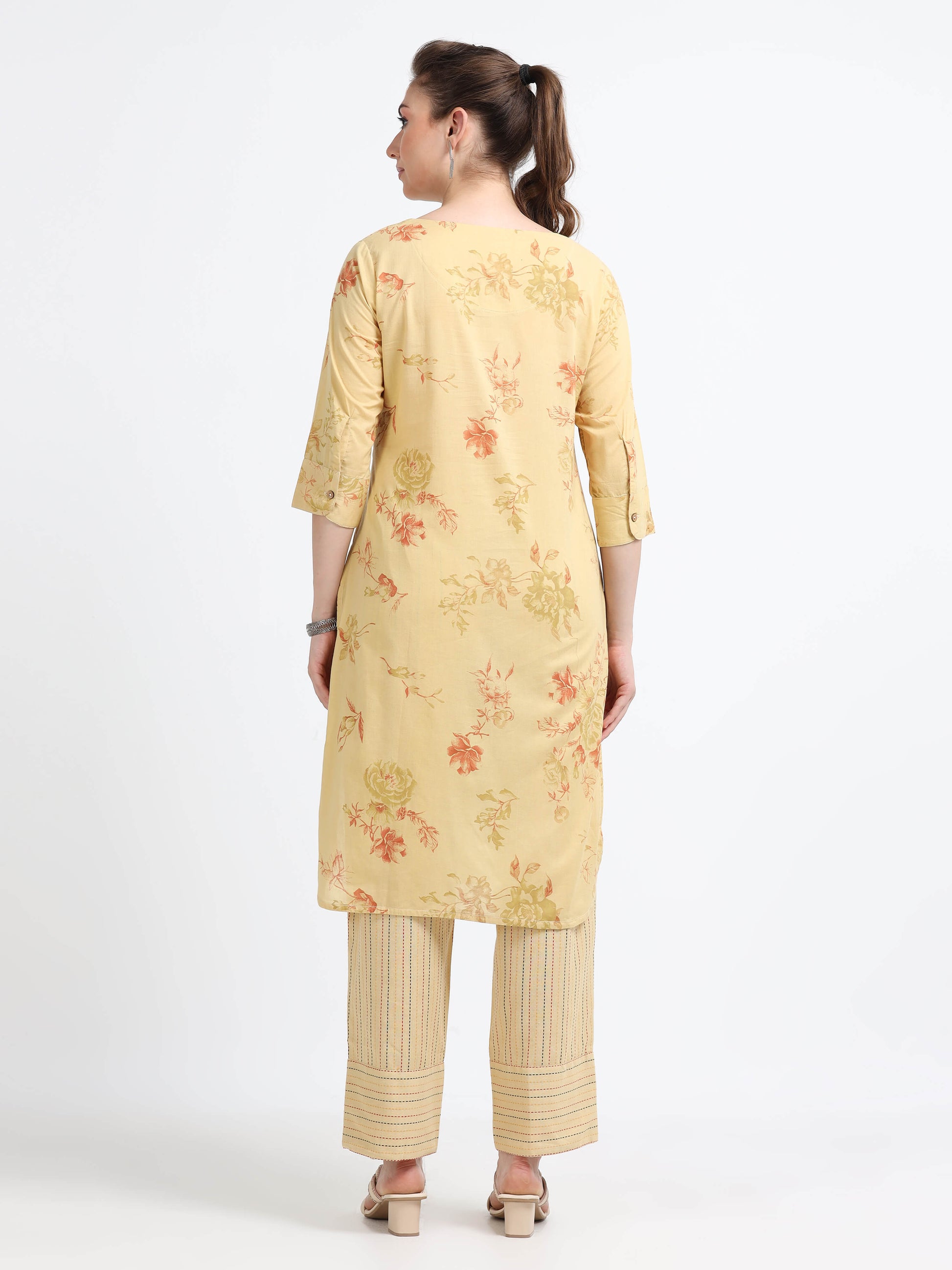 Round neck , knee length mirror work Top - Reepeat