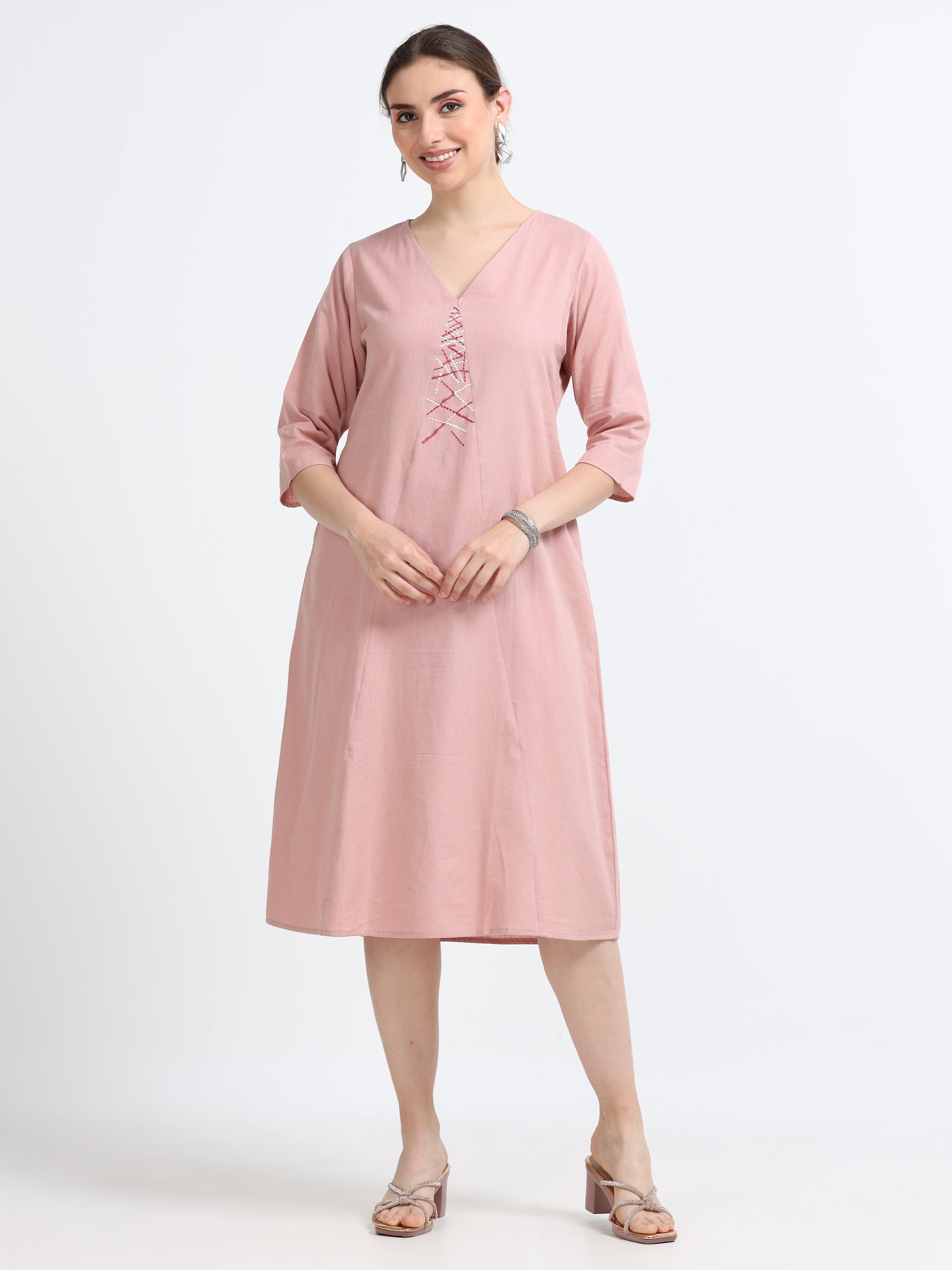 3/4th sleeve , Knee Length Panel Dress