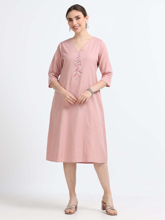 3/4th sleeve , Knee Length Panel Dress - Reepeat