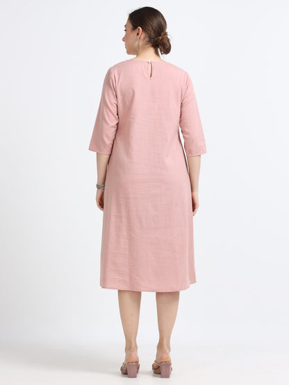 3/4th sleeve , Knee Length Panel Dress