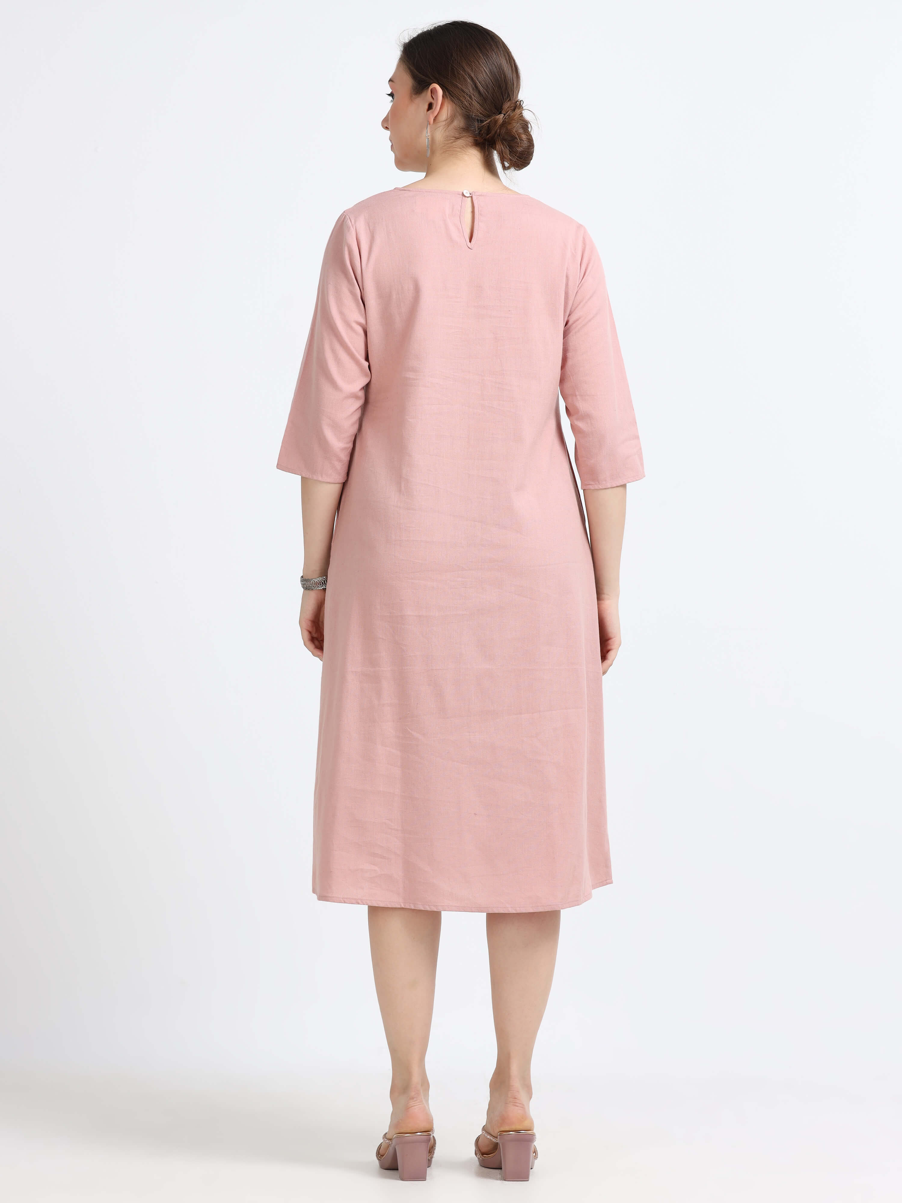 3/4th sleeve , Knee Length Panel Dress - Reepeat