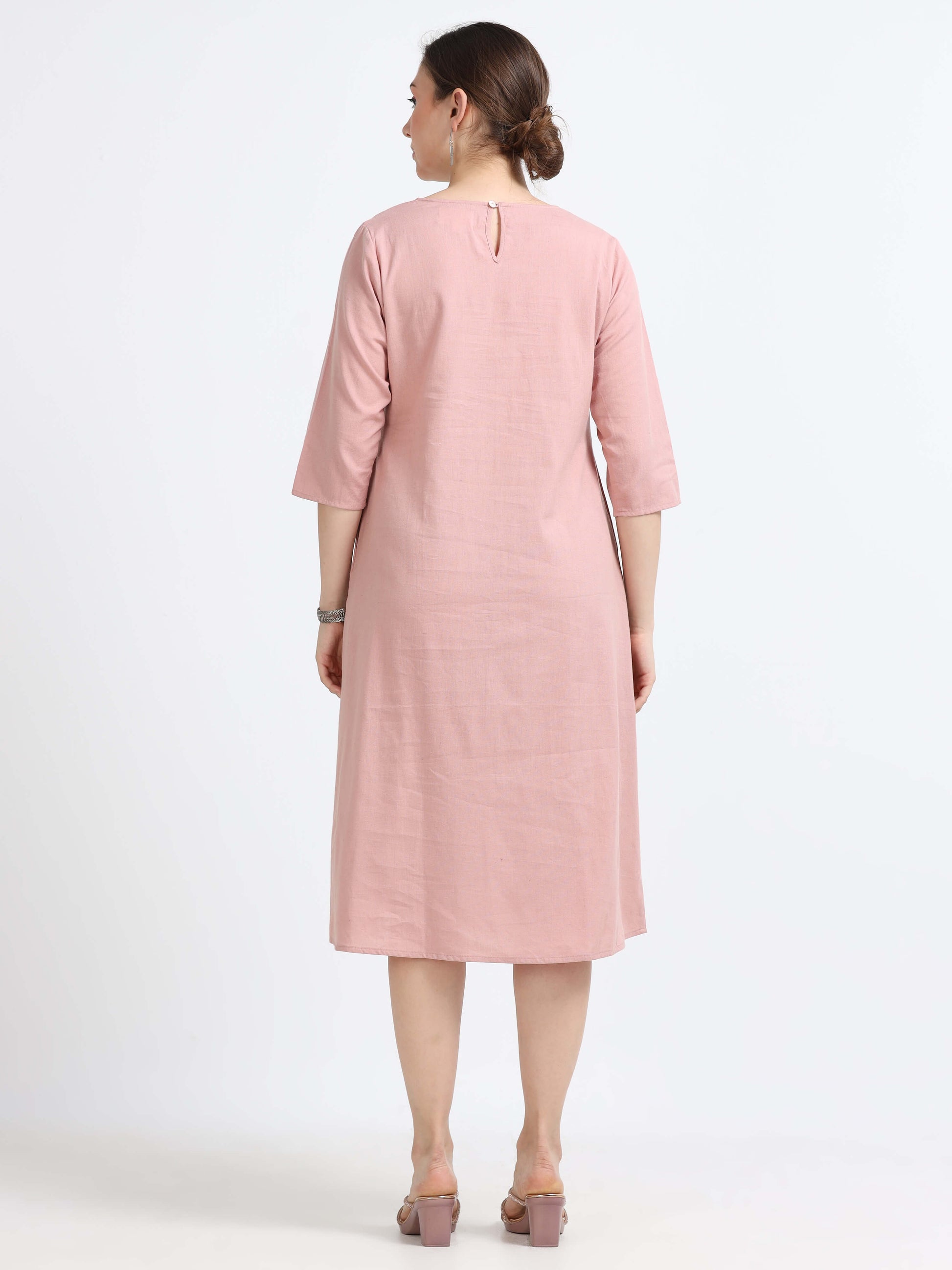 3/4th sleeve , Knee Length Panel Dress - Reepeat