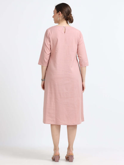 3/4th sleeve , Knee Length Panel Dress - Reepeat