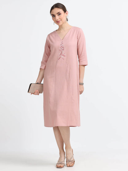 3/4th sleeve , Knee Length Panel Dress - Reepeat
