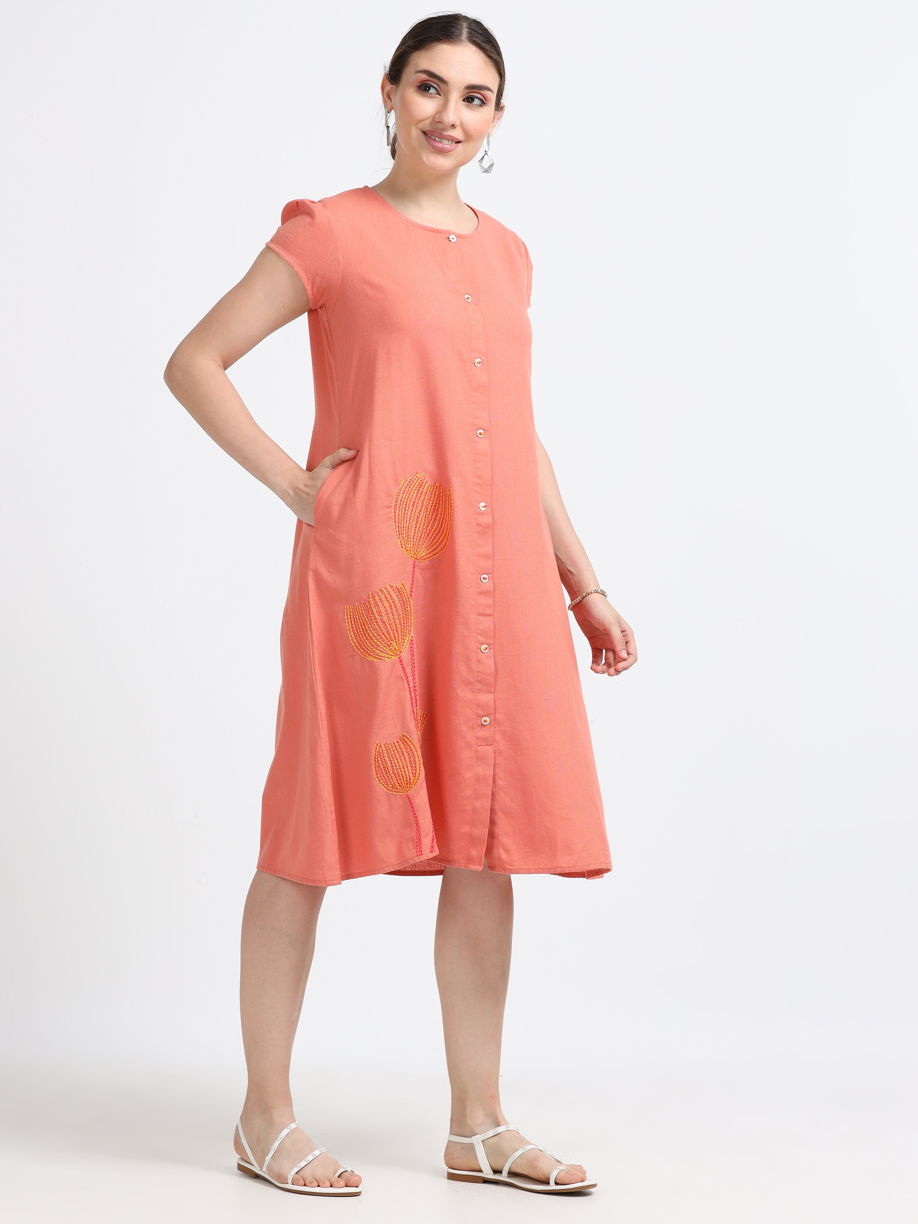 Cap Sleeve Knee Length Dress