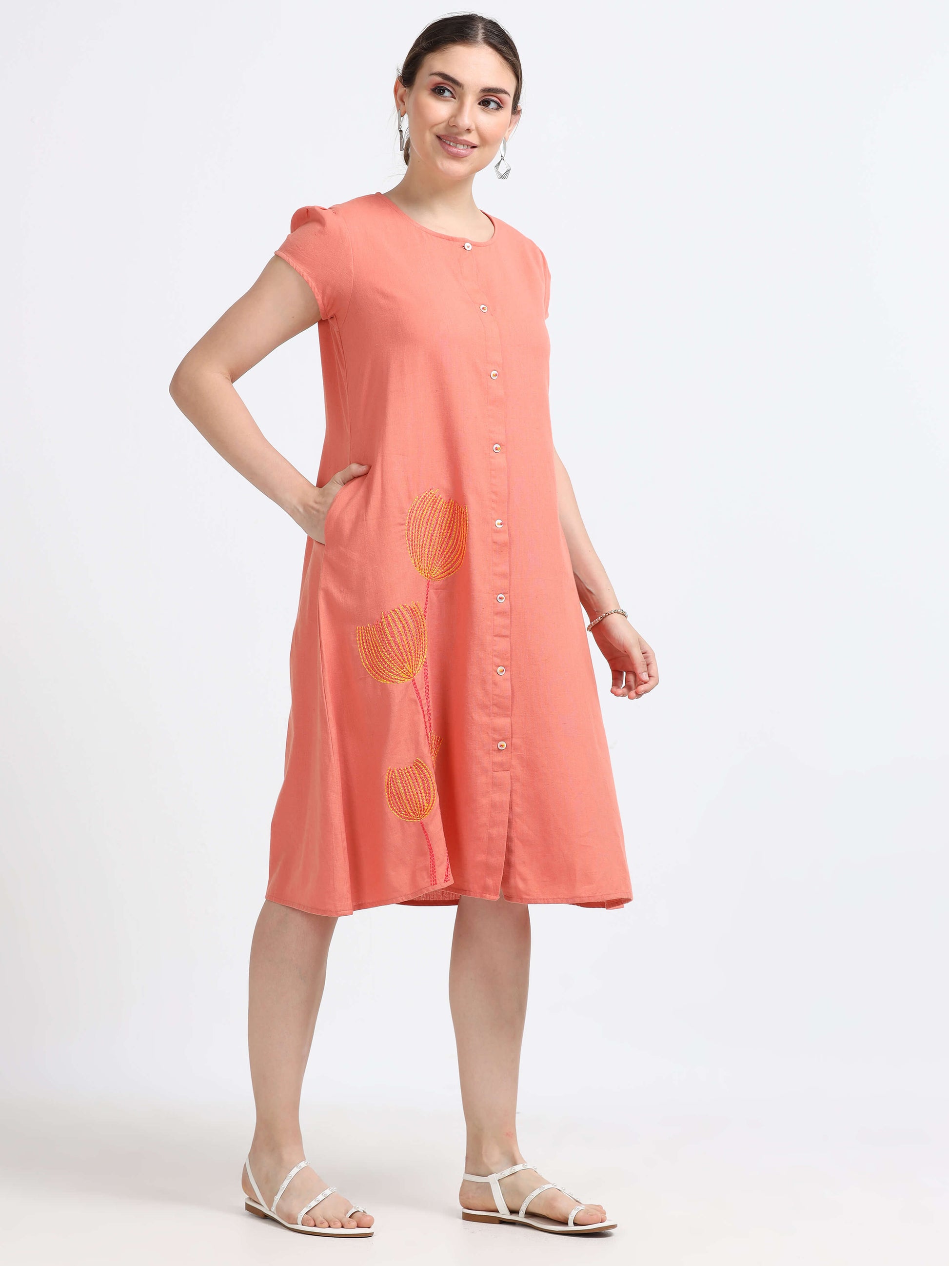 Cap Sleeve Knee Length Dress - Reepeat
