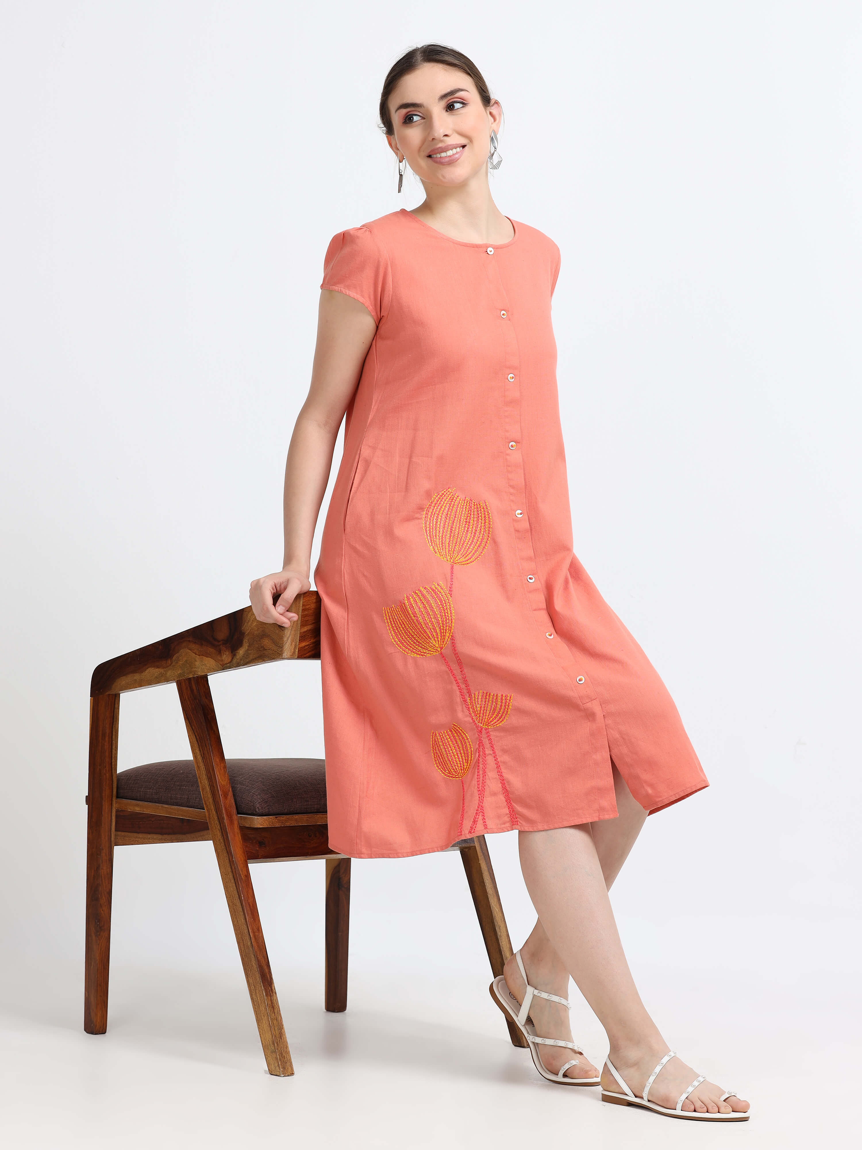 Cap Sleeve Knee Length Dress - Reepeat