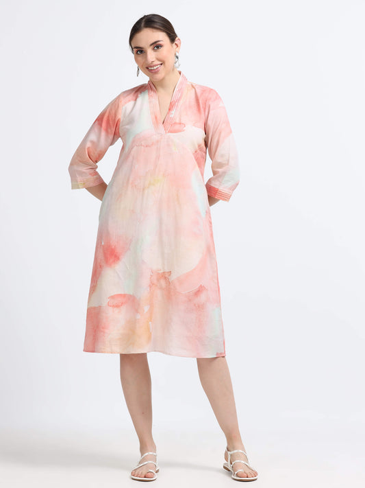 Pleated Collared Dress With Pockets And Lining - Reepeat