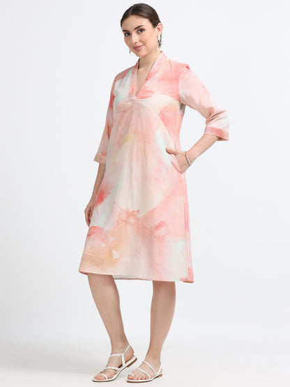 Pleated Collared Dress With Pockets And Lining