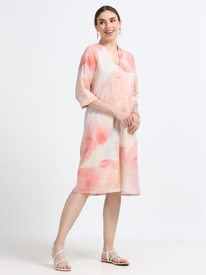 Pleated Collared Dress With Pockets And Lining