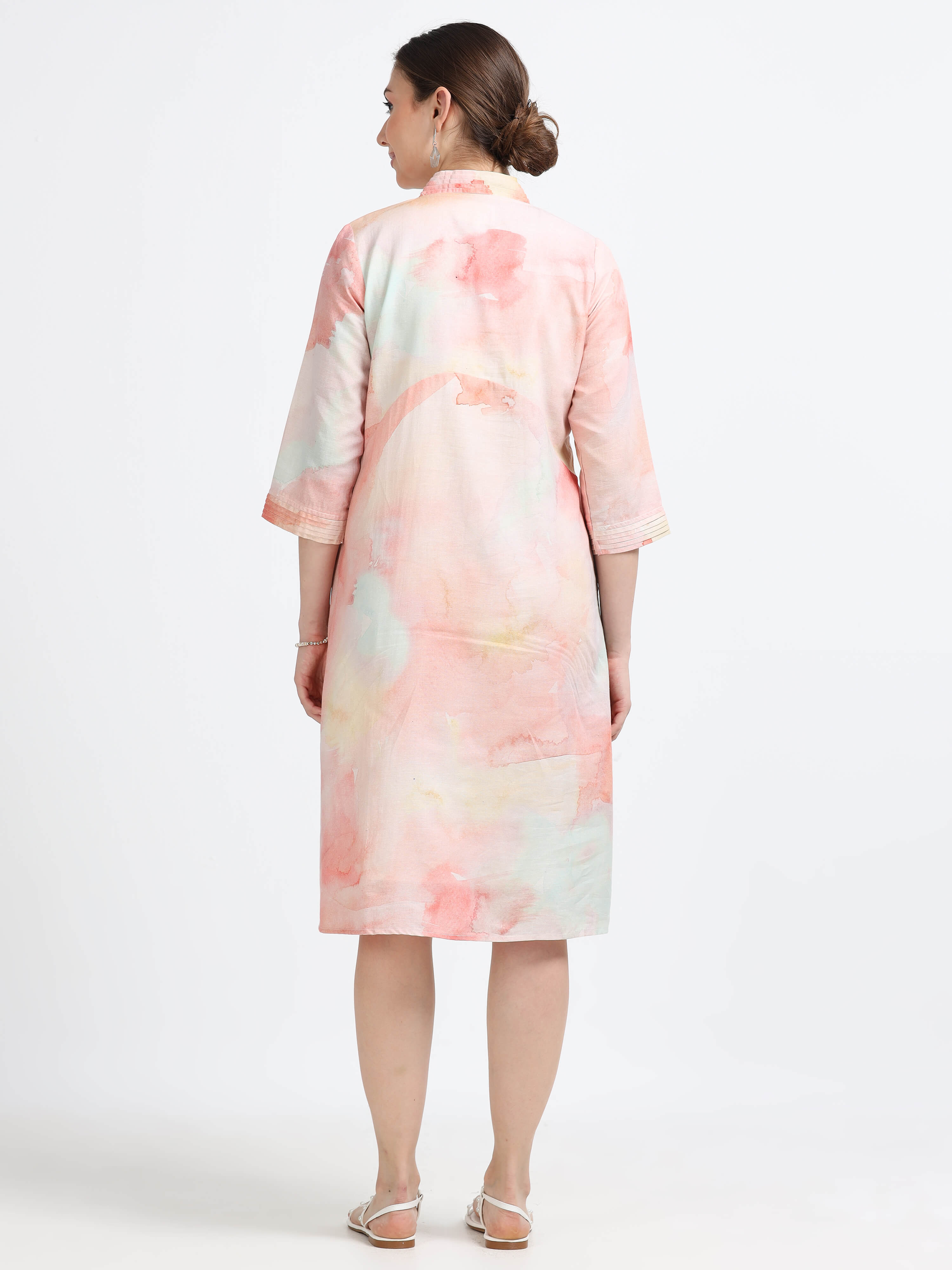 Pleated Collared Dress With Pockets And Lining - Reepeat