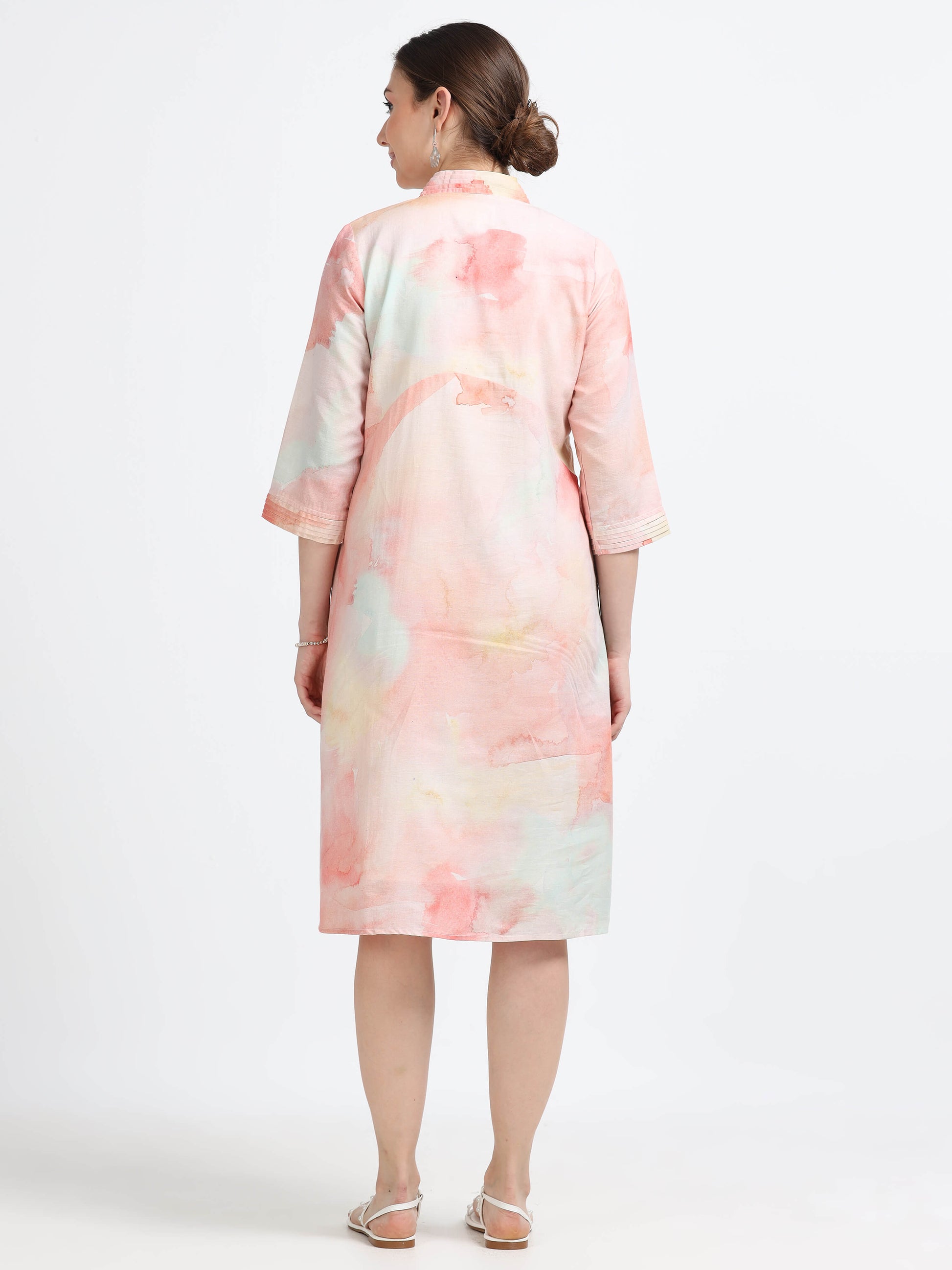 Pleated Collared Dress With Pockets And Lining - Reepeat