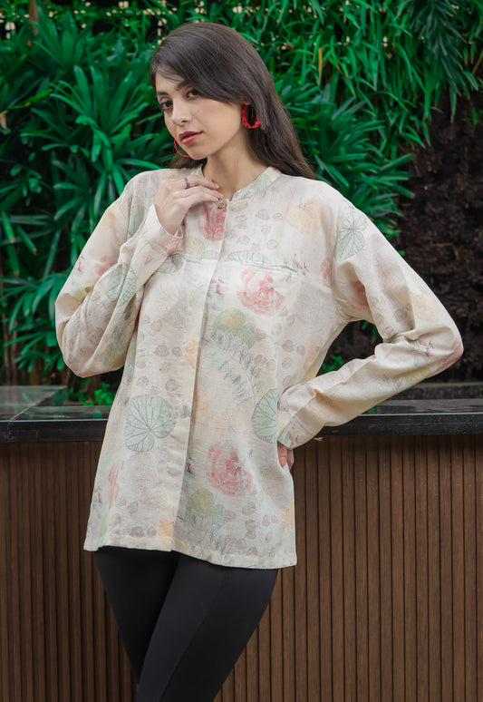 Fauzia  digital printed loose shirt with drop shoulders