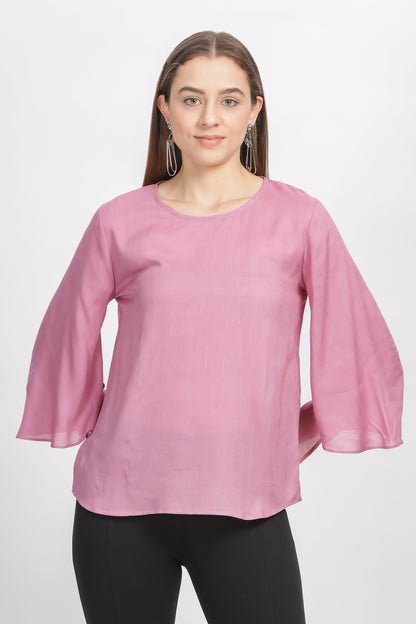Nayara Subtle pink natural Dyed Modal topwith flared sleeves - Reepeat