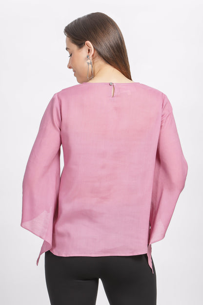 Nayara Subtle pink natural Dyed Modal topwith flared sleeves - Reepeat